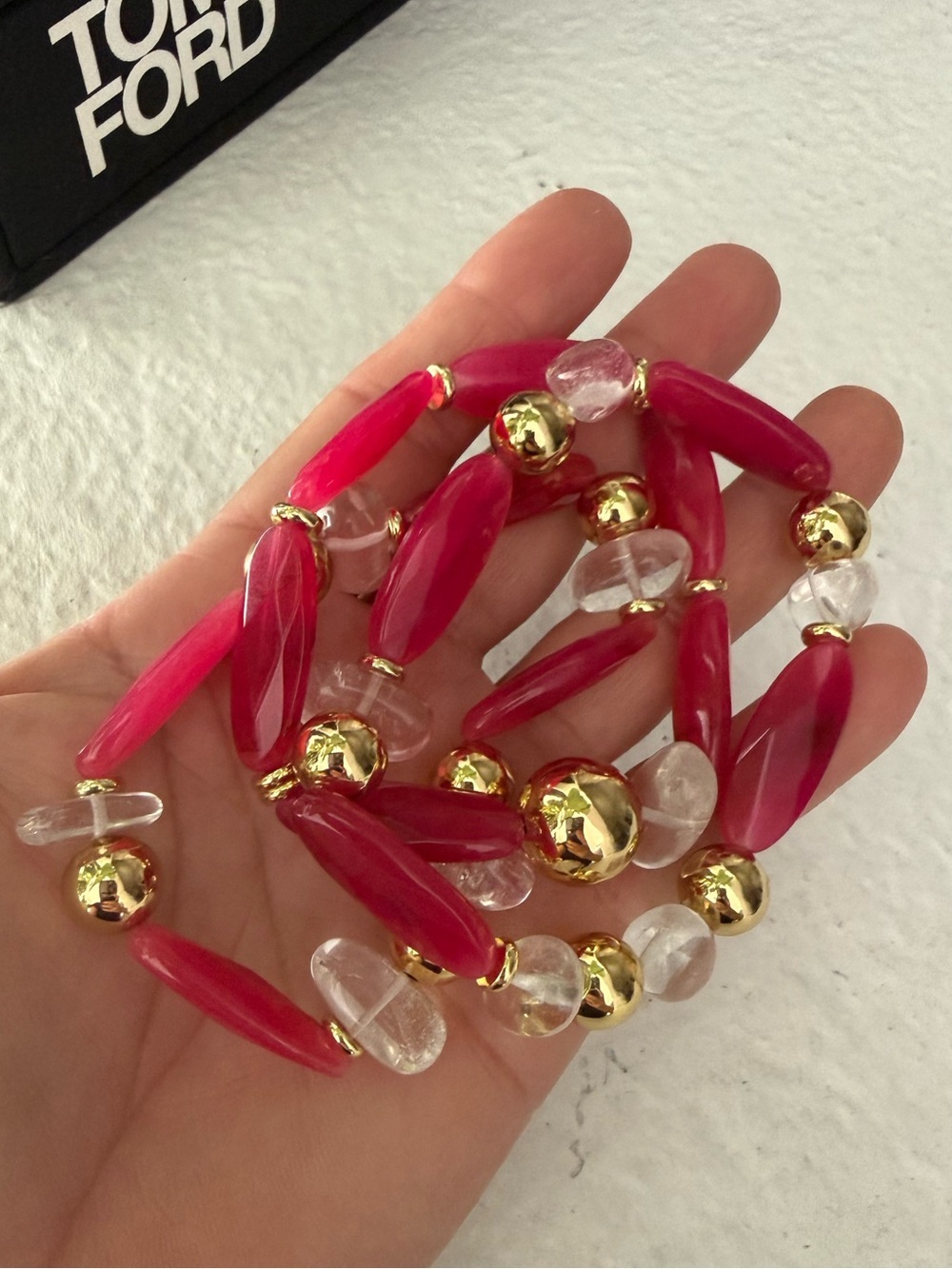Trio/Pink Chalcedony,Clear Quartz Nugget and Gold Plated Accent Bracelets #24